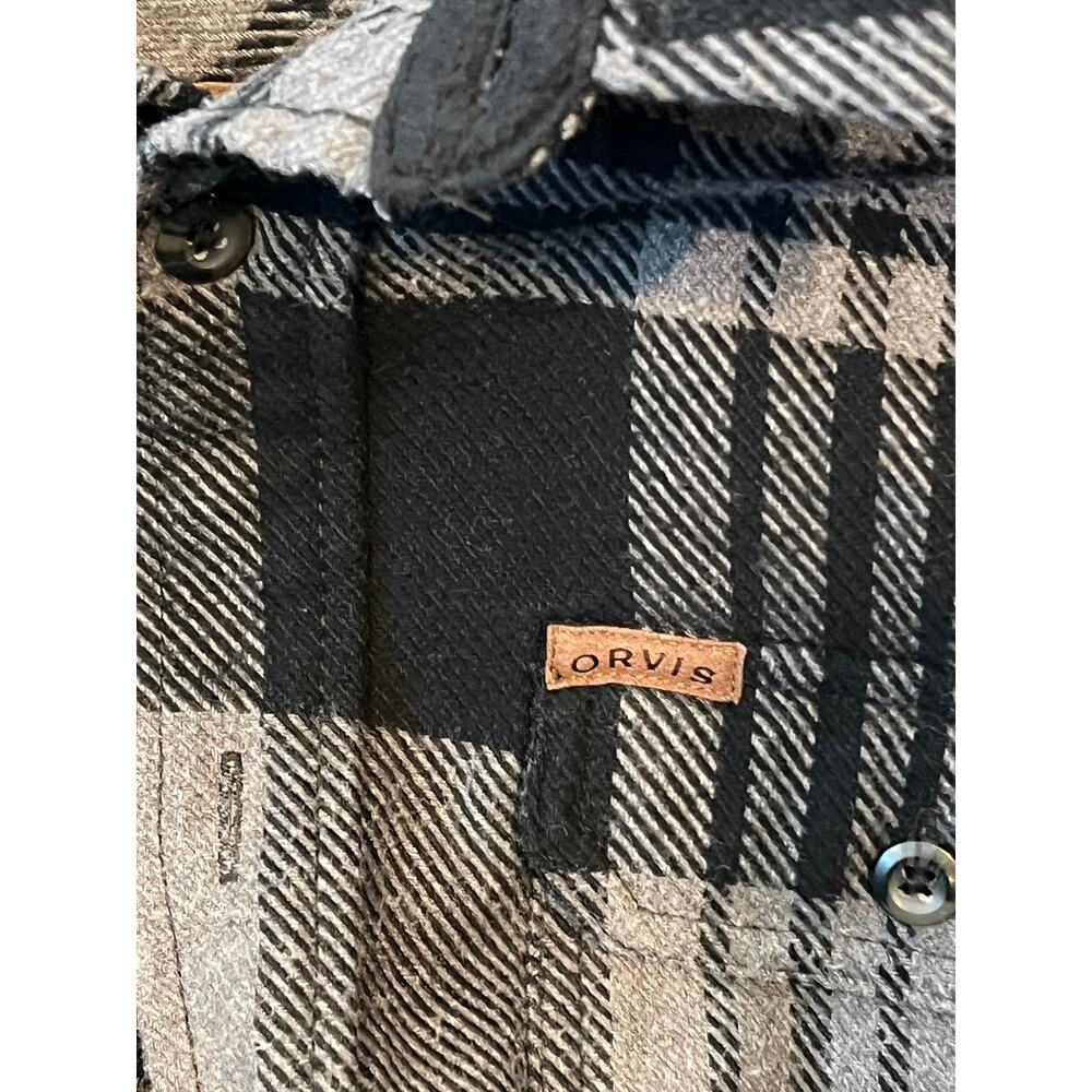 Orvis Black Gray Checkered Button Up Flannel Mens… - image 4